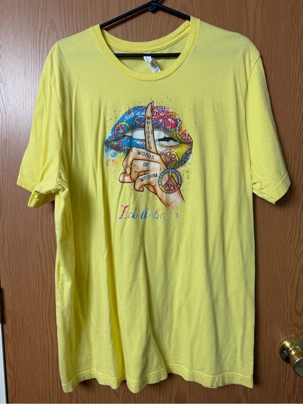 Bella Canvas Yellow Graphic Tee with Multicolor Peace Sign Art